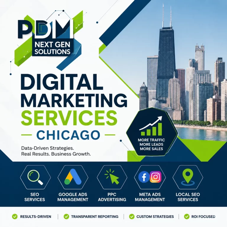 Digital Marketing Services Chicago – SEO, Google Ads, PPC Advertising, Meta Ads Management, and Local SEO Services by PDM Next Gen Solutions.